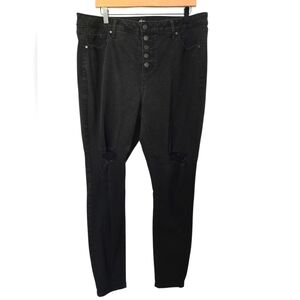 Dip Distressed Black High-Waisted Button-Fly Jeans Size 18